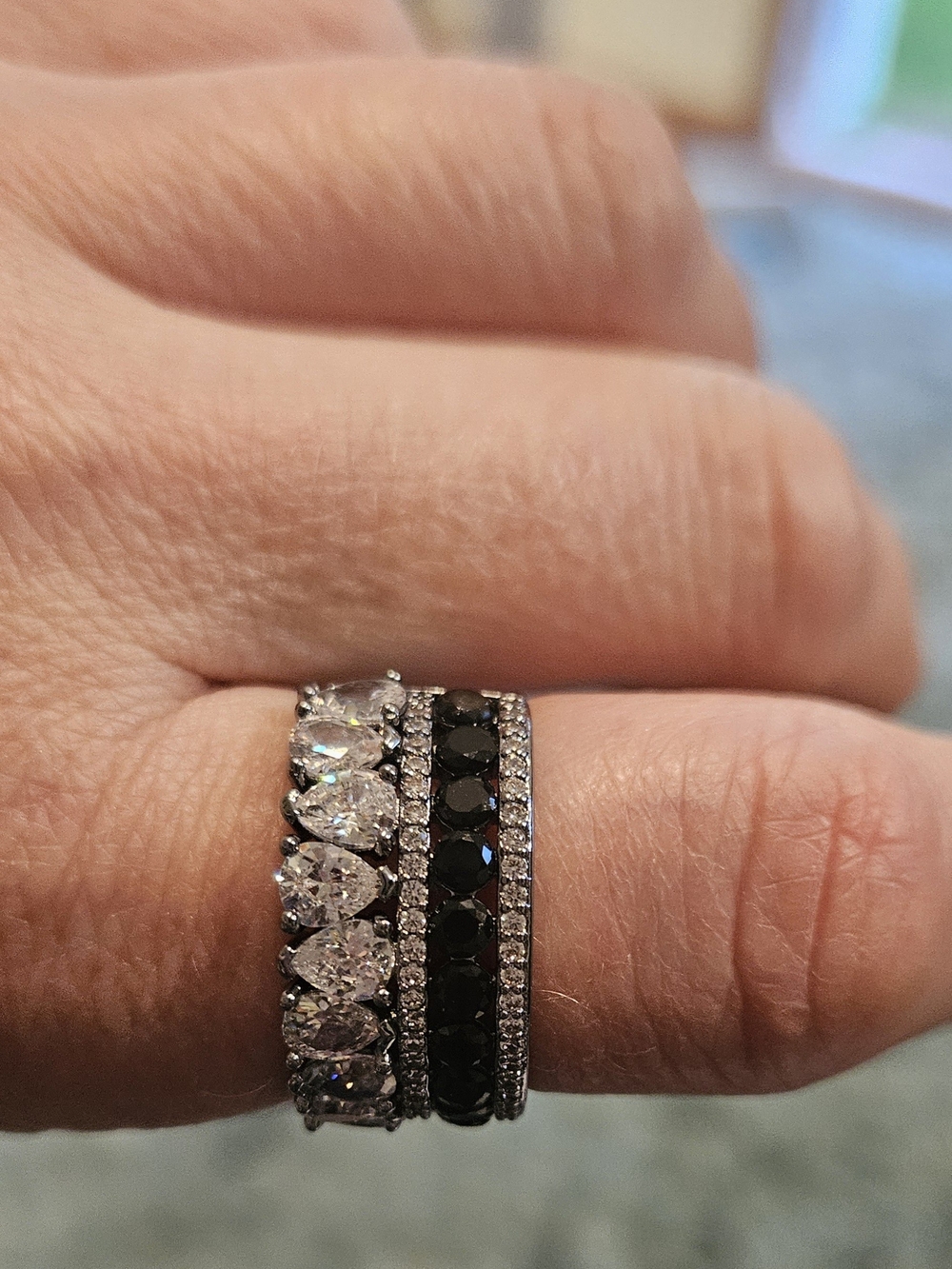 Sparkling Black Onyx & Diamond Cubic Zirconia Ring - Women Hematite Plating